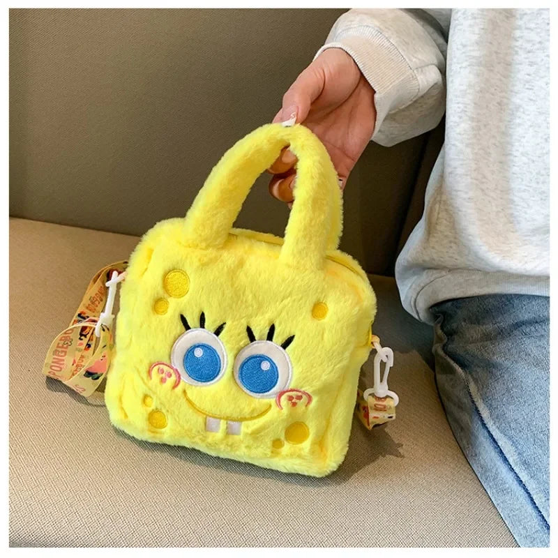 SpongeBob Shoulder Bag for Women Comfortable Plush Handbag Cartoon Yellow Sponges Crossbody Bags Cute Girls Bag