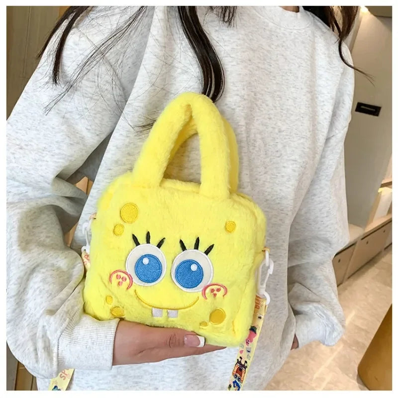 SpongeBob Shoulder Bag for Women Comfortable Plush Handbag Cartoon Yellow Sponges Crossbody Bags Cute Girls Bag