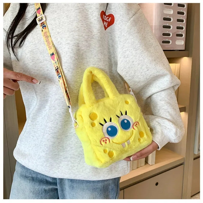 SpongeBob Shoulder Bag for Women Comfortable Plush Handbag Cartoon Yellow Sponges Crossbody Bags Cute Girls Bag