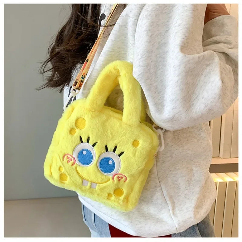 SpongeBob Shoulder Bag for Women Comfortable Plush Handbag Cartoon Yellow Sponges Crossbody Bags Cute Girls Bag